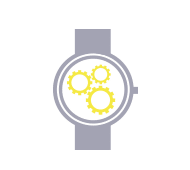 Illustration einer Uhr mit Fokus auf die sich bewegenden mechanischen Teile